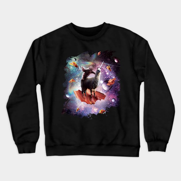 Space Sloth Riding Llama Unicorn - Bacon & Taco Crewneck Sweatshirt by Random Galaxy